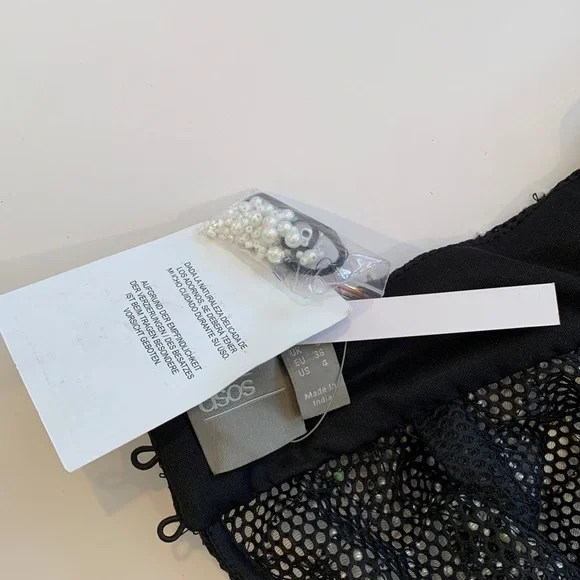 NEW asos Women’s Size 4 Small Black and White Long Sleeve Beaded Mini Dress - Picture 7 of 11